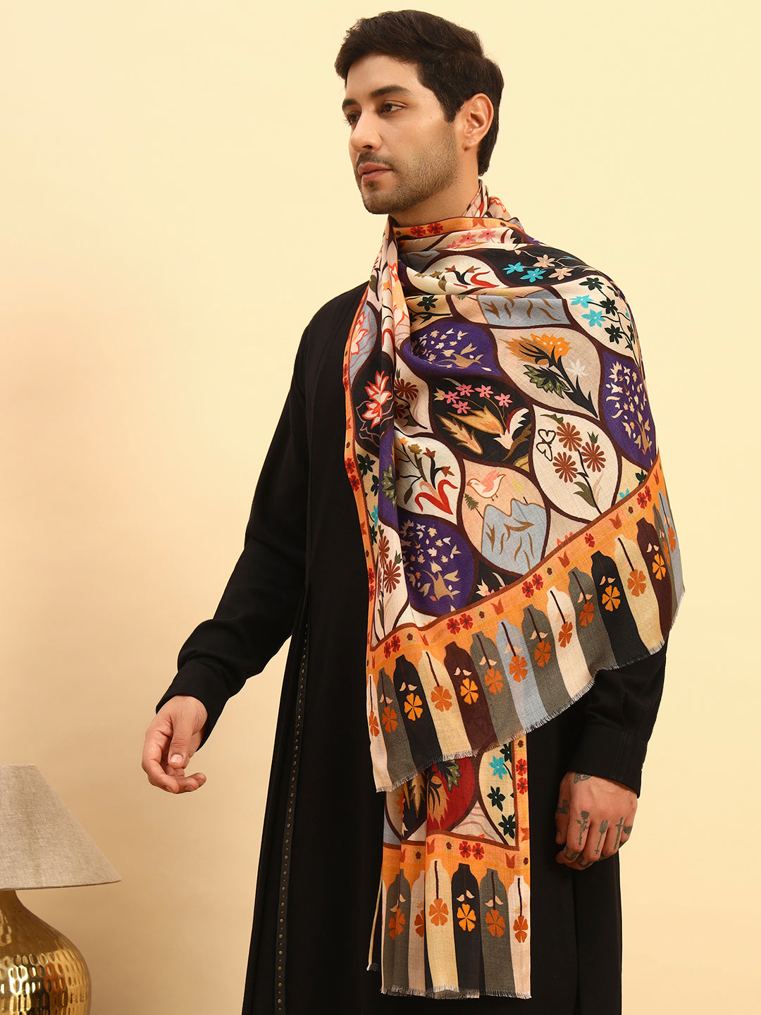 Pashmoda Men Floral Sonata Fine Soft Bamboo Fibre Stole (Size-71x203cm)