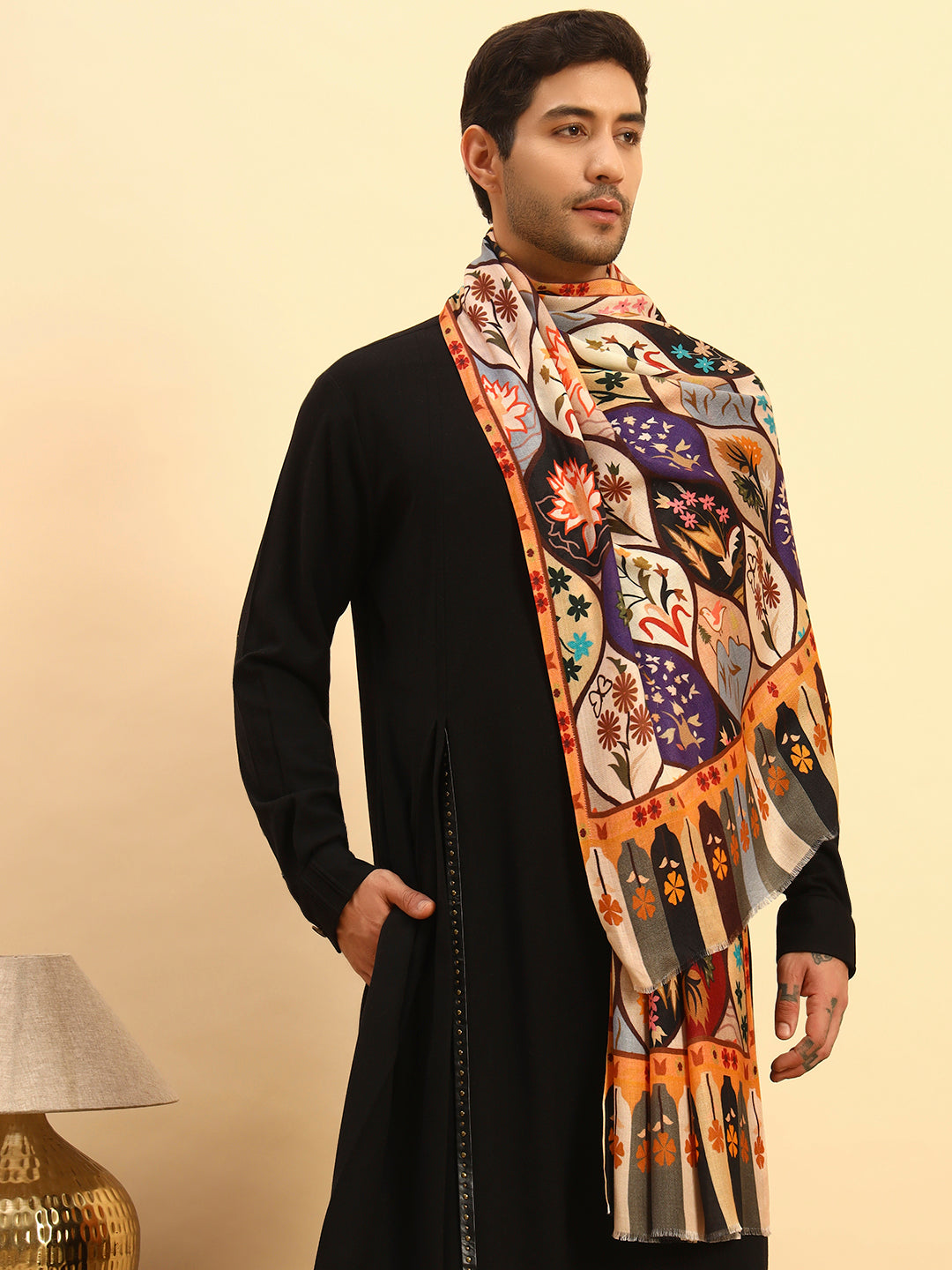 Pashmoda Men Floral Sonata Fine Soft Bamboo Fibre Stole (Size-71x203cm)