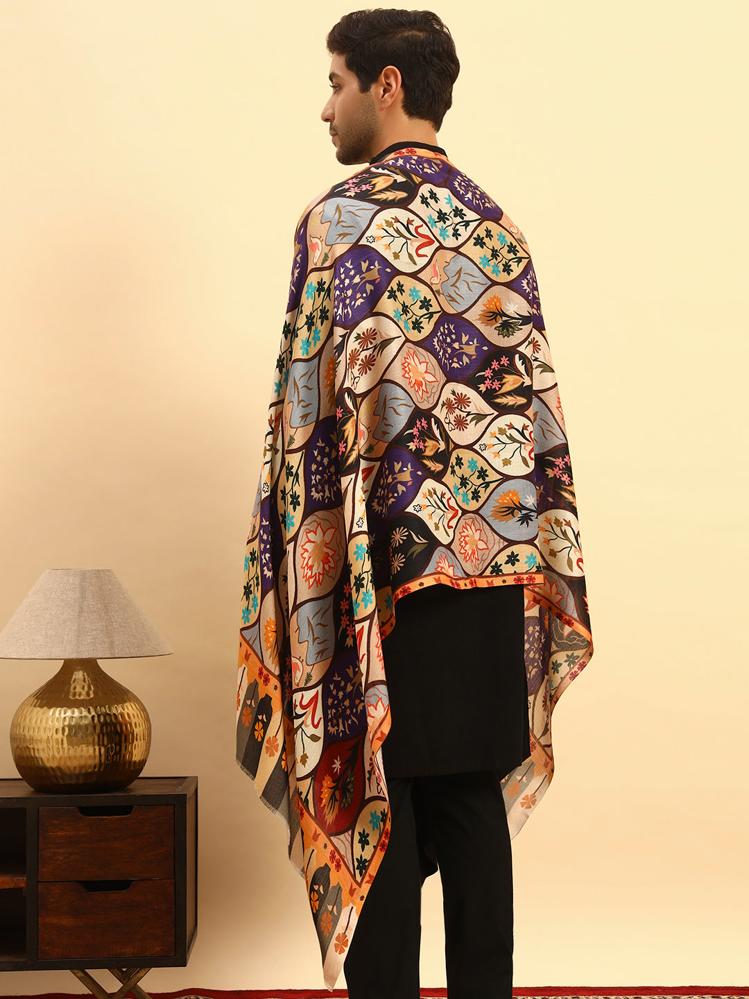 Pashmoda Men Floral Sonata Fine Soft Bamboo Fibre Stole (Size-71x203cm)