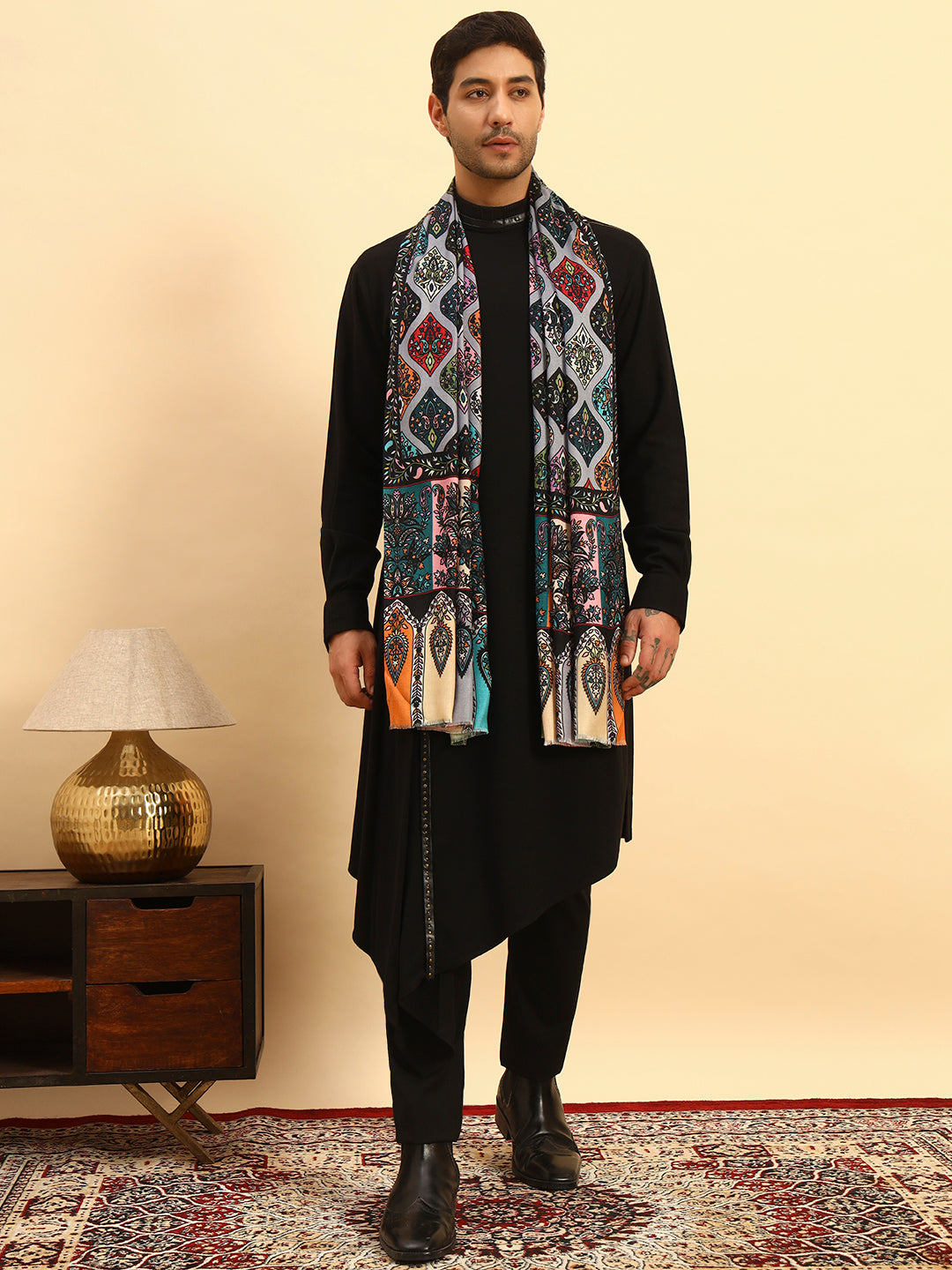 Pashmoda Men Floral Sonata Fine Soft Bamboo Fibre Stole (Size-71x203cm)