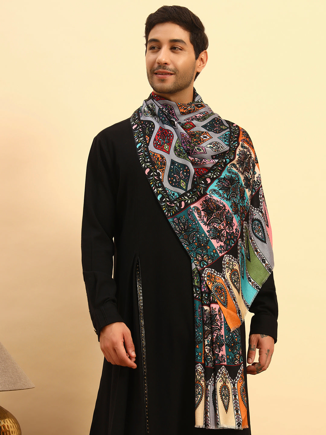 Pashmoda Men Floral Sonata Fine Soft Bamboo Fibre Stole (Size-71x203cm)