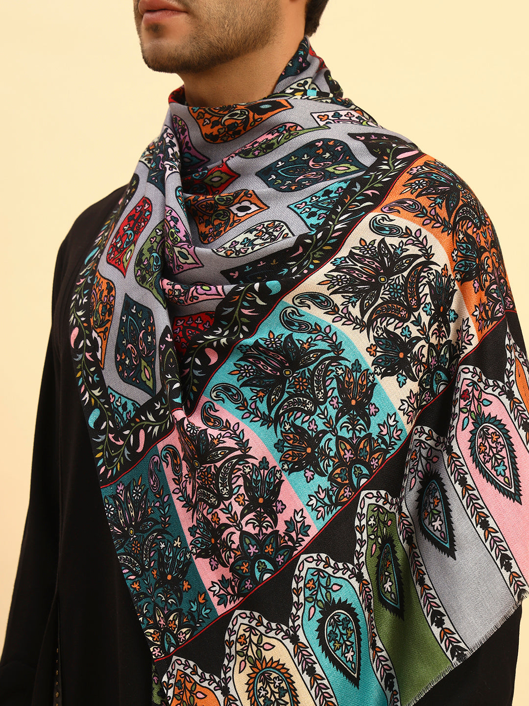 Pashmoda Men Floral Sonata Fine Soft Bamboo Fibre Stole (Size-71x203cm)