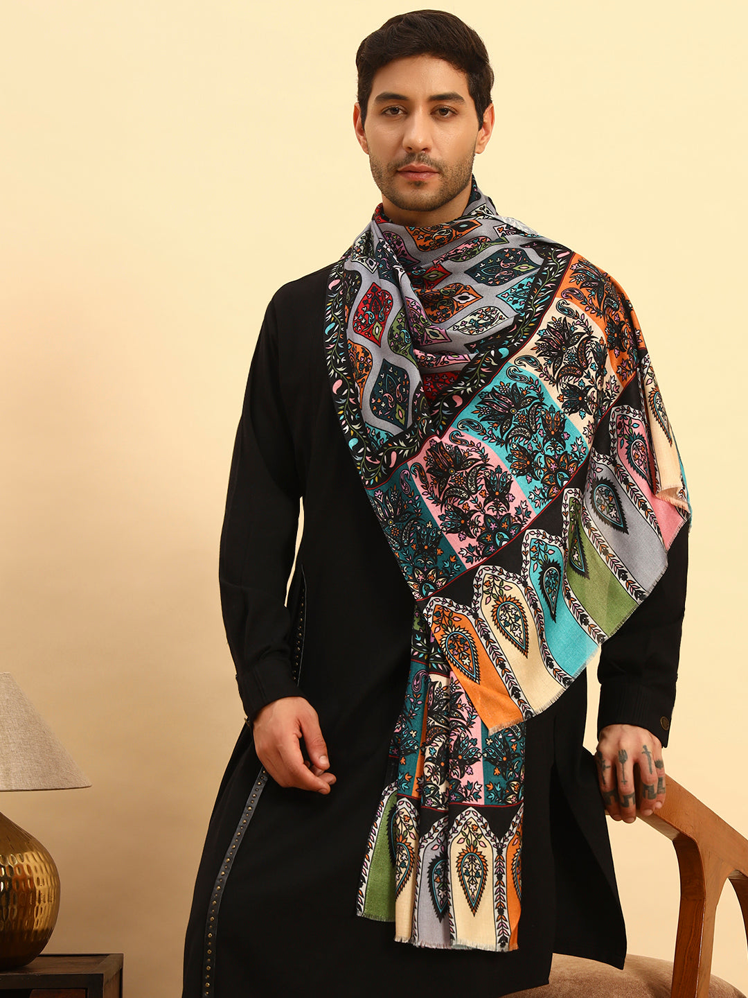 Pashmoda Men Floral Sonata Fine Soft Bamboo Fibre Stole (Size-71x203cm)