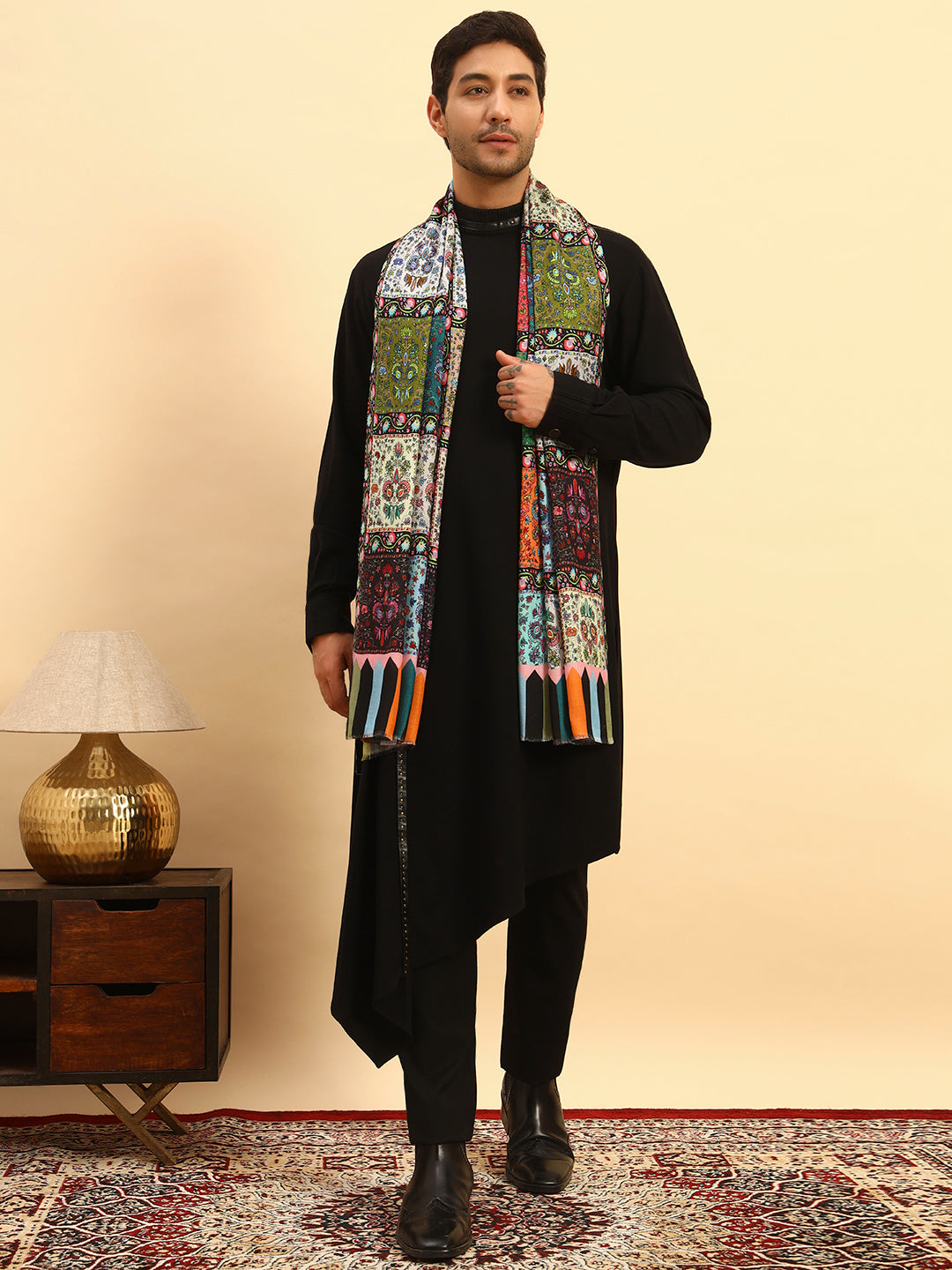 Pashmoda Men Floral Sonata Fine Soft Bamboo Fibre Stole (Size-71x203cm)