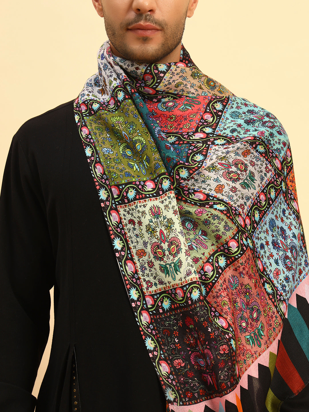 Pashmoda Men Floral Sonata Fine Soft Bamboo Fibre Stole (Size-71x203cm)