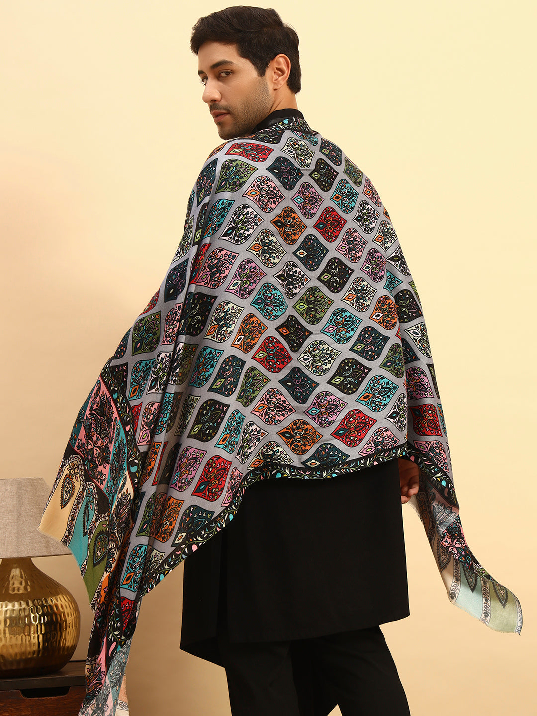 Pashmoda Men Floral Sonata Fine Soft Bamboo Fibre Stole (Size-71x203cm)