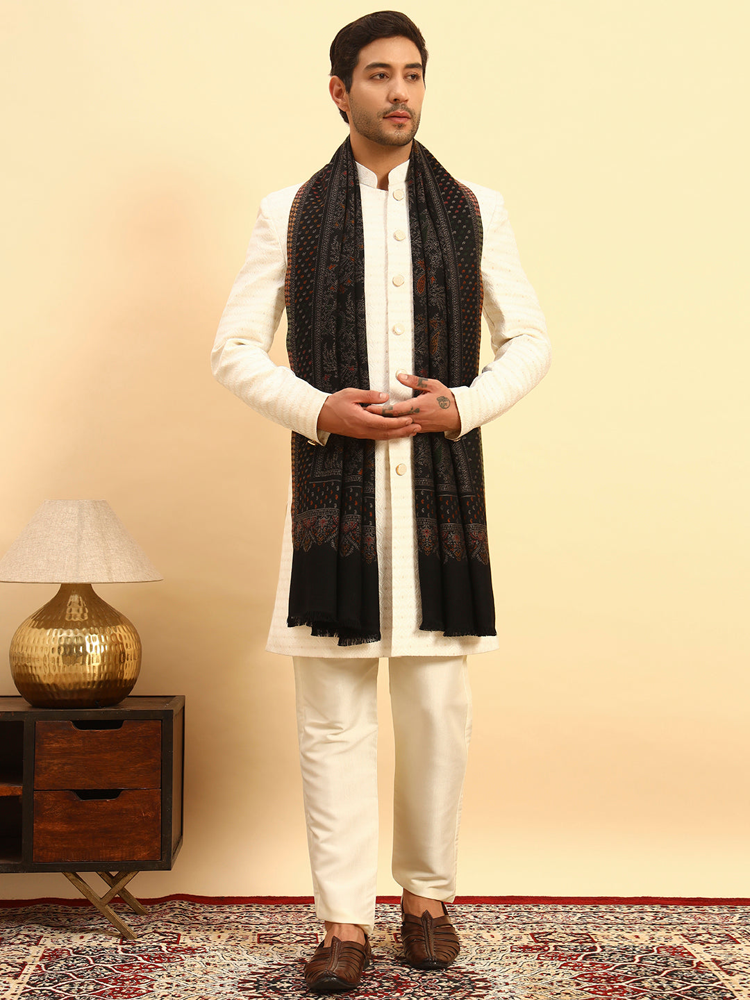 Pashmoda Men Paisley Harmony Kaani Stole (Size : 71X203 CM)