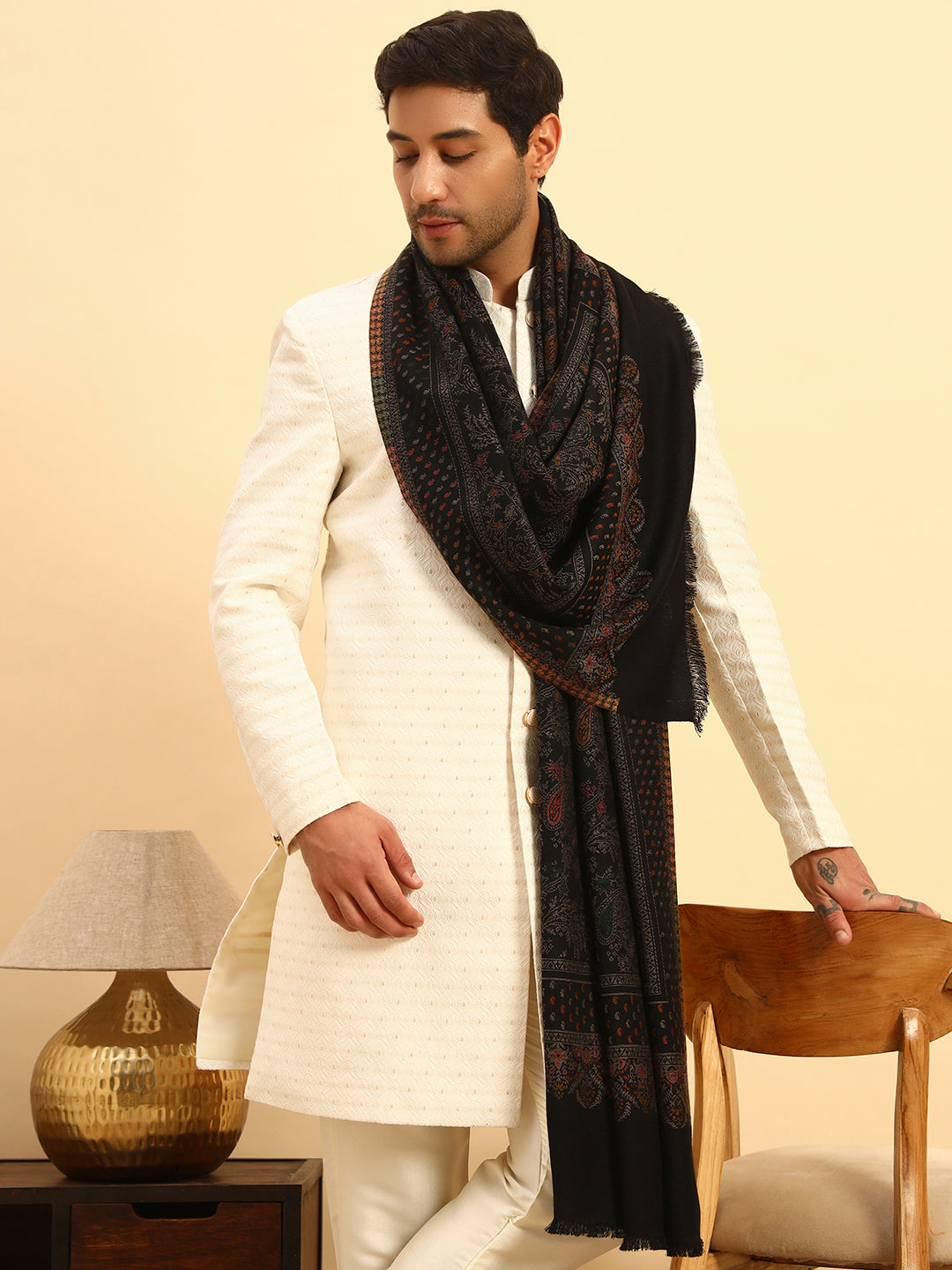 Pashmoda Men Paisley Harmony Kaani Stole (Size : 71X203 CM)