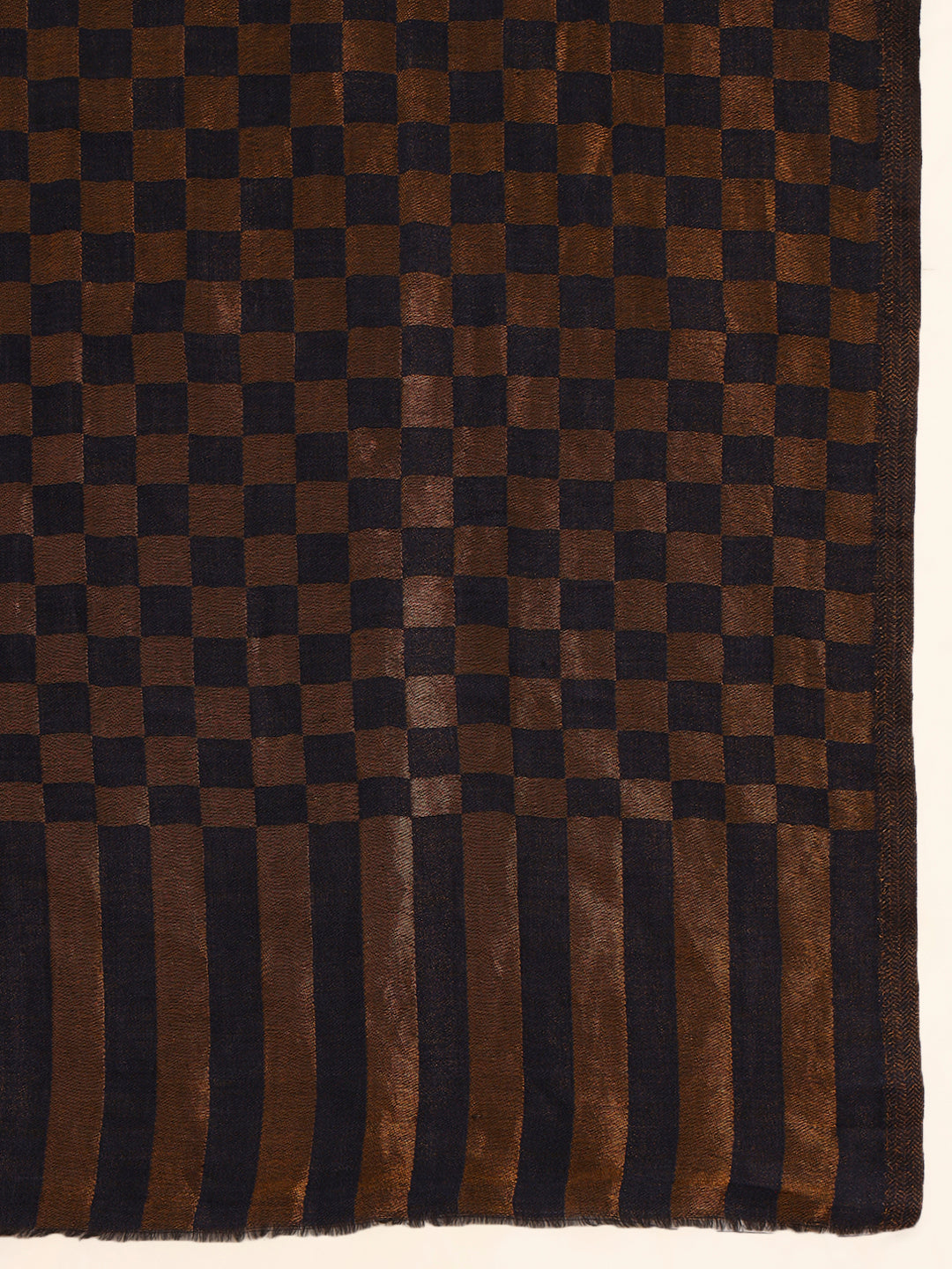 Pashmoda Men Champagne Check Reversible Zari Moonlight Fine Wool Stole (Size: 71x203 Cm)