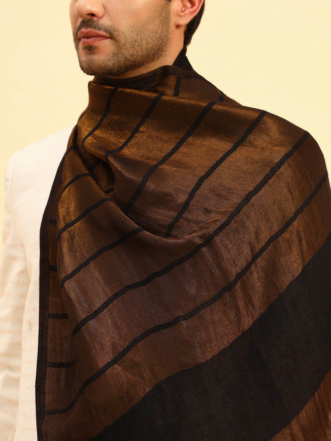 Pashmoda Men Parallel Grace Reversible Zari Moonlight Fine Wool Stole (Size: 71x203 Cm)