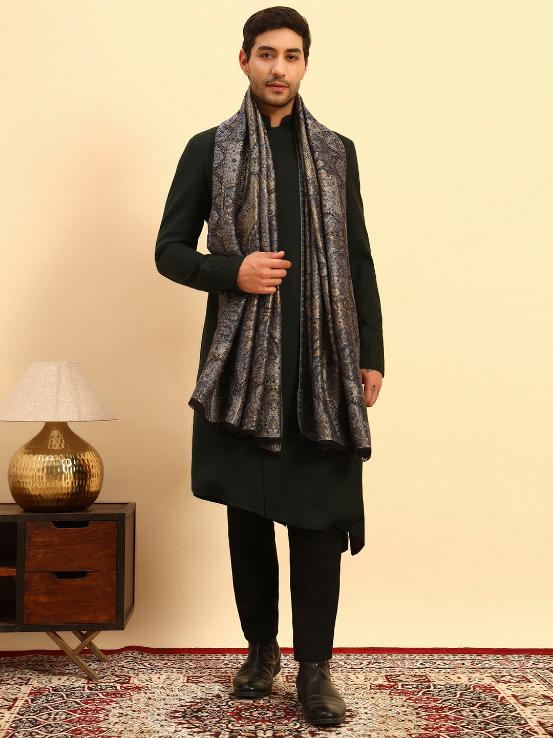 Pashmoda Men Naazneen Kaani Wool Blend Kashmiri Shawl (Size: 101X203 CM)