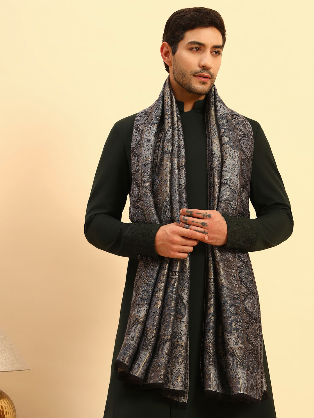 Pashmoda Men Naazneen Kaani Wool Blend Kashmiri Shawl (Size: 101X203 CM)