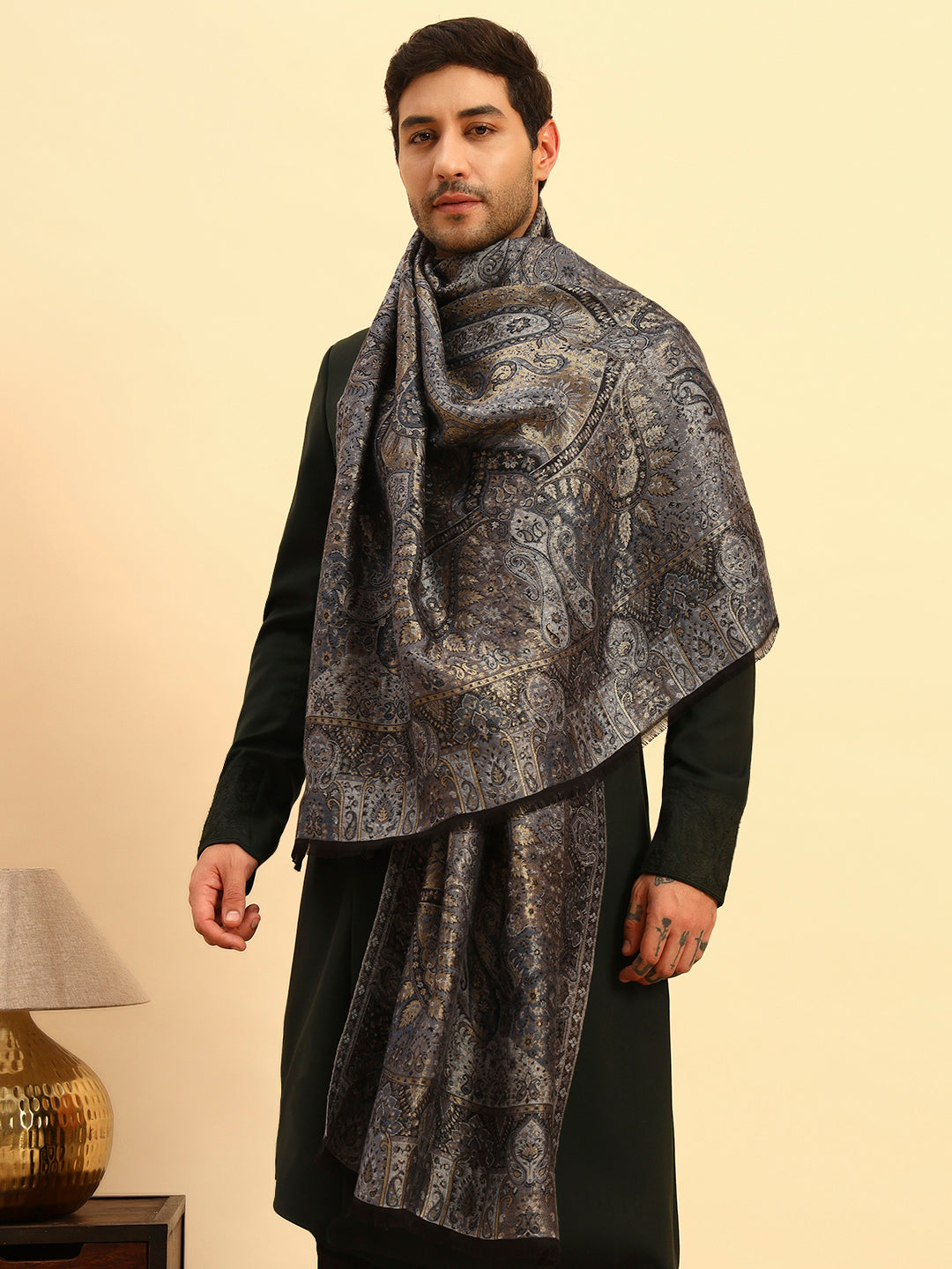 Pashmoda Men Naazneen Kaani Wool Blend Kashmiri Shawl (Size: 101X203 CM)