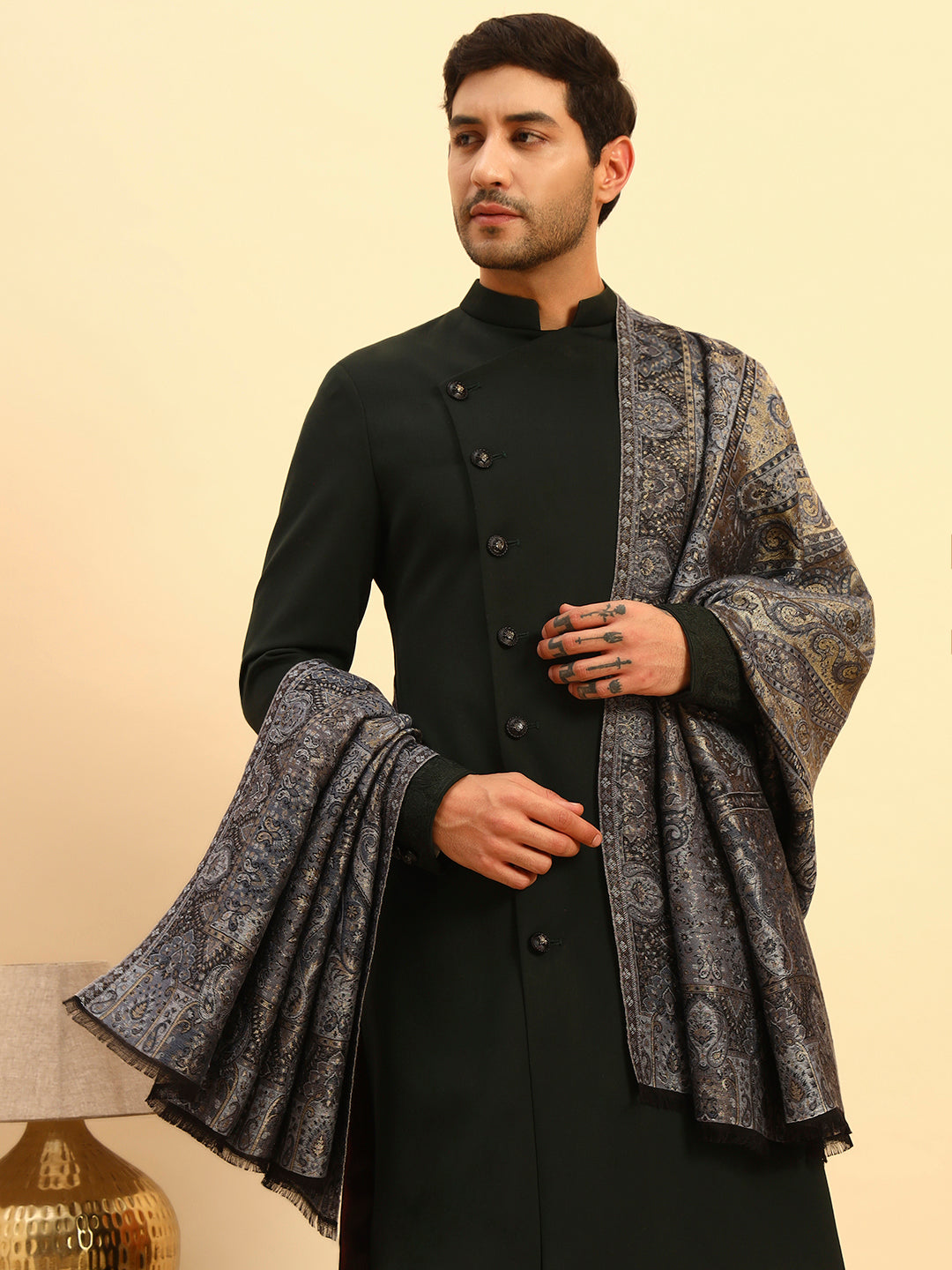 Pashmoda Men Naazneen Kaani Wool Blend Kashmiri Shawl (Size: 101X203 CM)