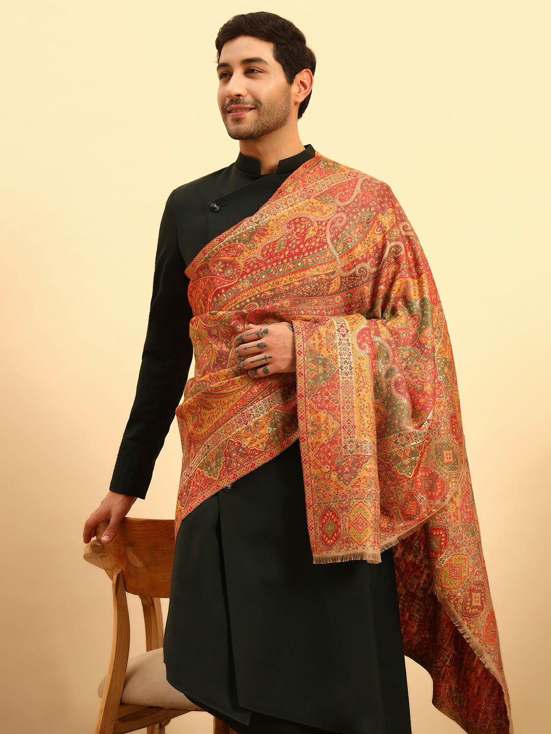 Pashmoda Men Zarveen Zari Kaani Fine Wool Shawl (Size-101x203cm)