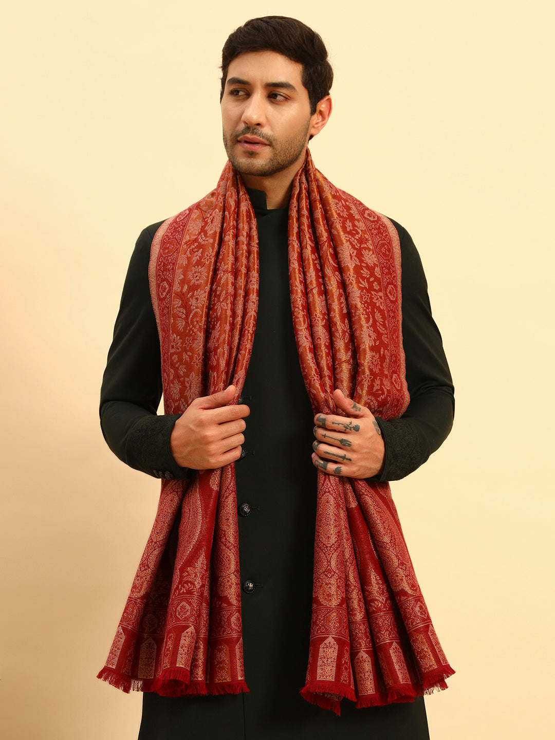 Pashmoda Men Hunar Zari Kaani Fine Wool Shawl (Size-101x203cm)