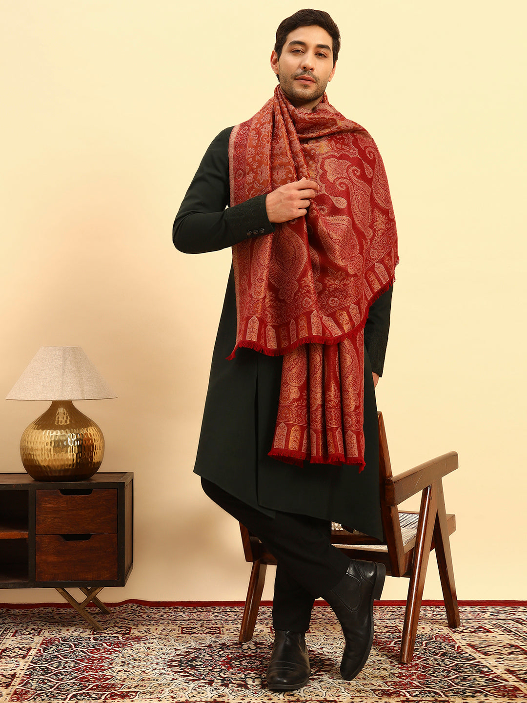 Pashmoda Men Hunar Zari Kaani Fine Wool Shawl (Size-101x203cm)