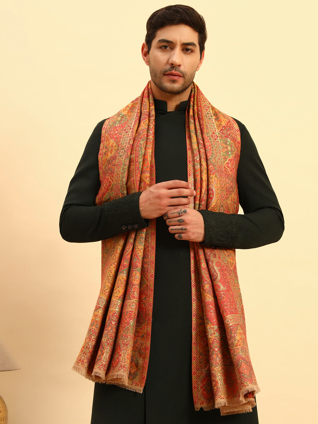 Pashmoda Men Zarveen Zari Kaani Fine Wool Shawl (Size-101x203cm)