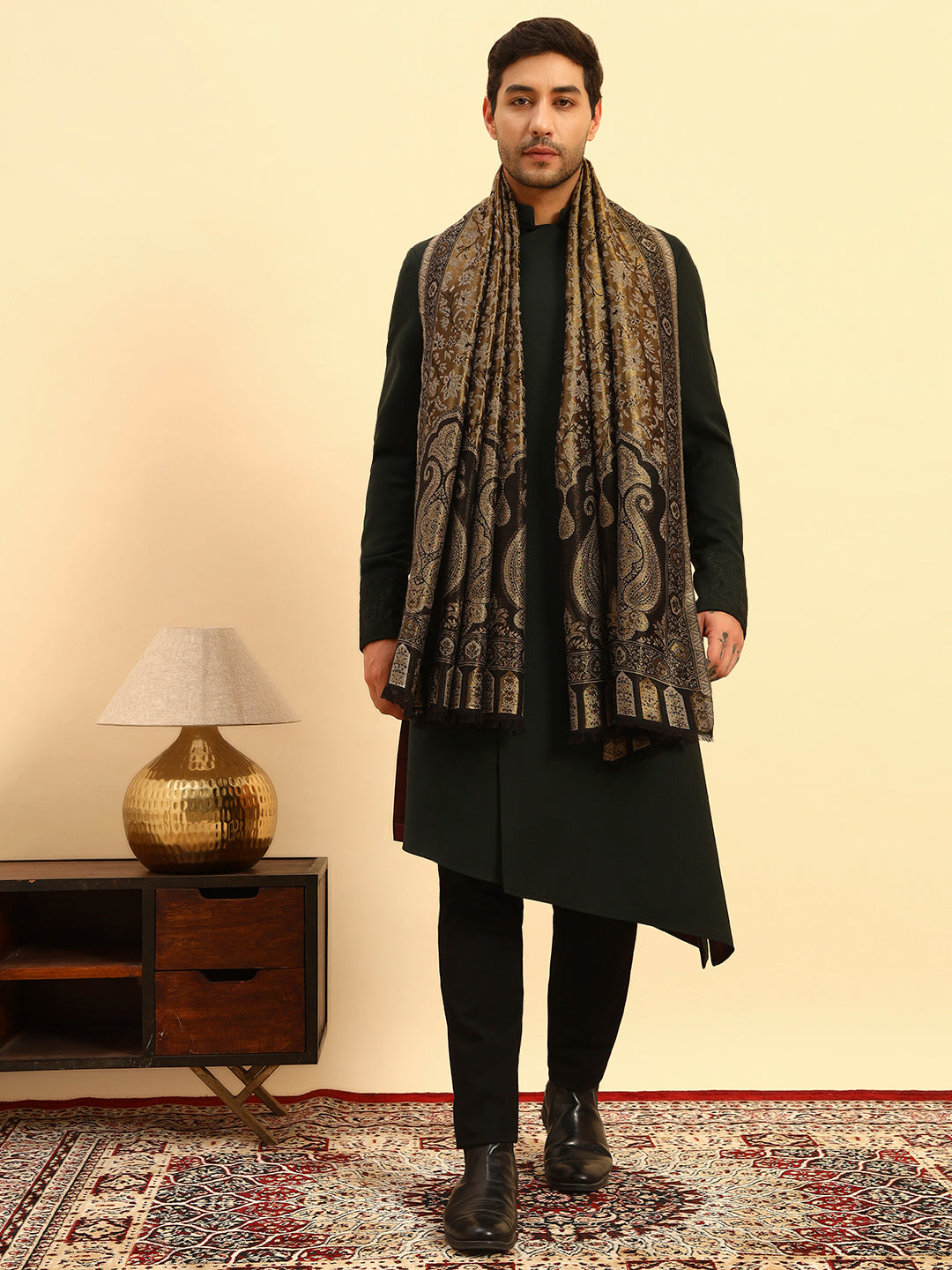 Pashmoda Men Hunar Zari Kaani Fine Wool Shawl (Size-101x203cm)