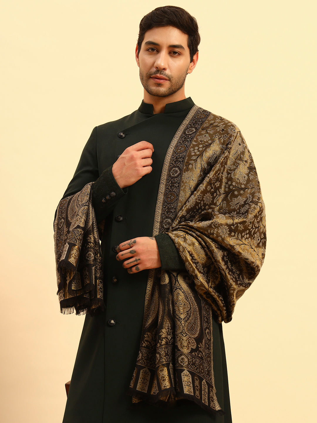 Pashmoda Men Hunar Zari Kaani Fine Wool Shawl (Size-101x203cm)