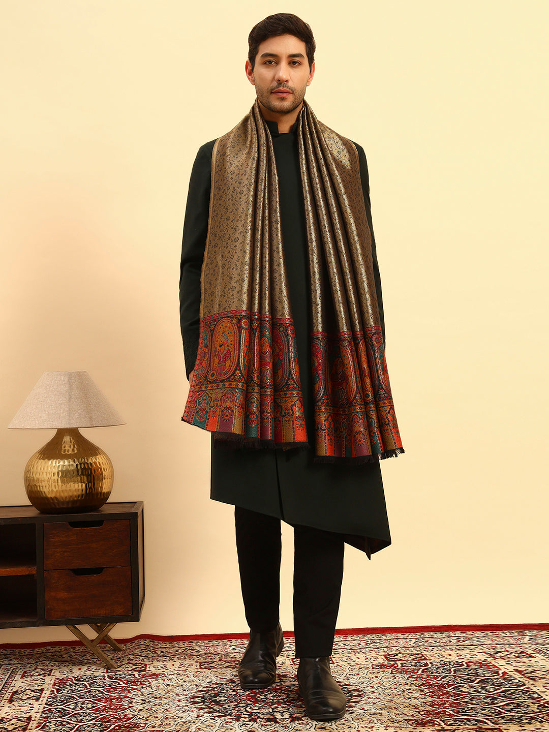 Pashmoda Men Silsila Zari Kaani Fine Wool Shawl (Size: 101X203 CM)
