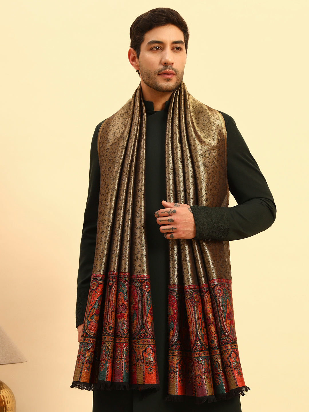 Pashmoda Men Silsila Zari Kaani Fine Wool Shawl (Size: 101X203 CM)