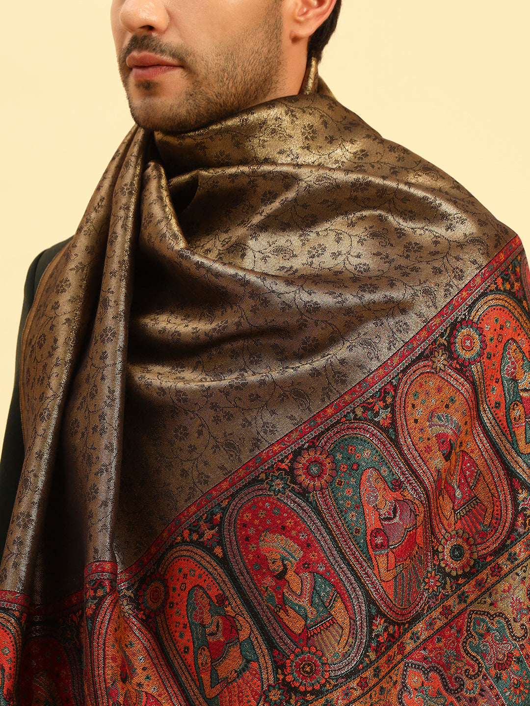 Pashmoda Men Silsila Zari Kaani Fine Wool Shawl (Size: 101X203 CM)