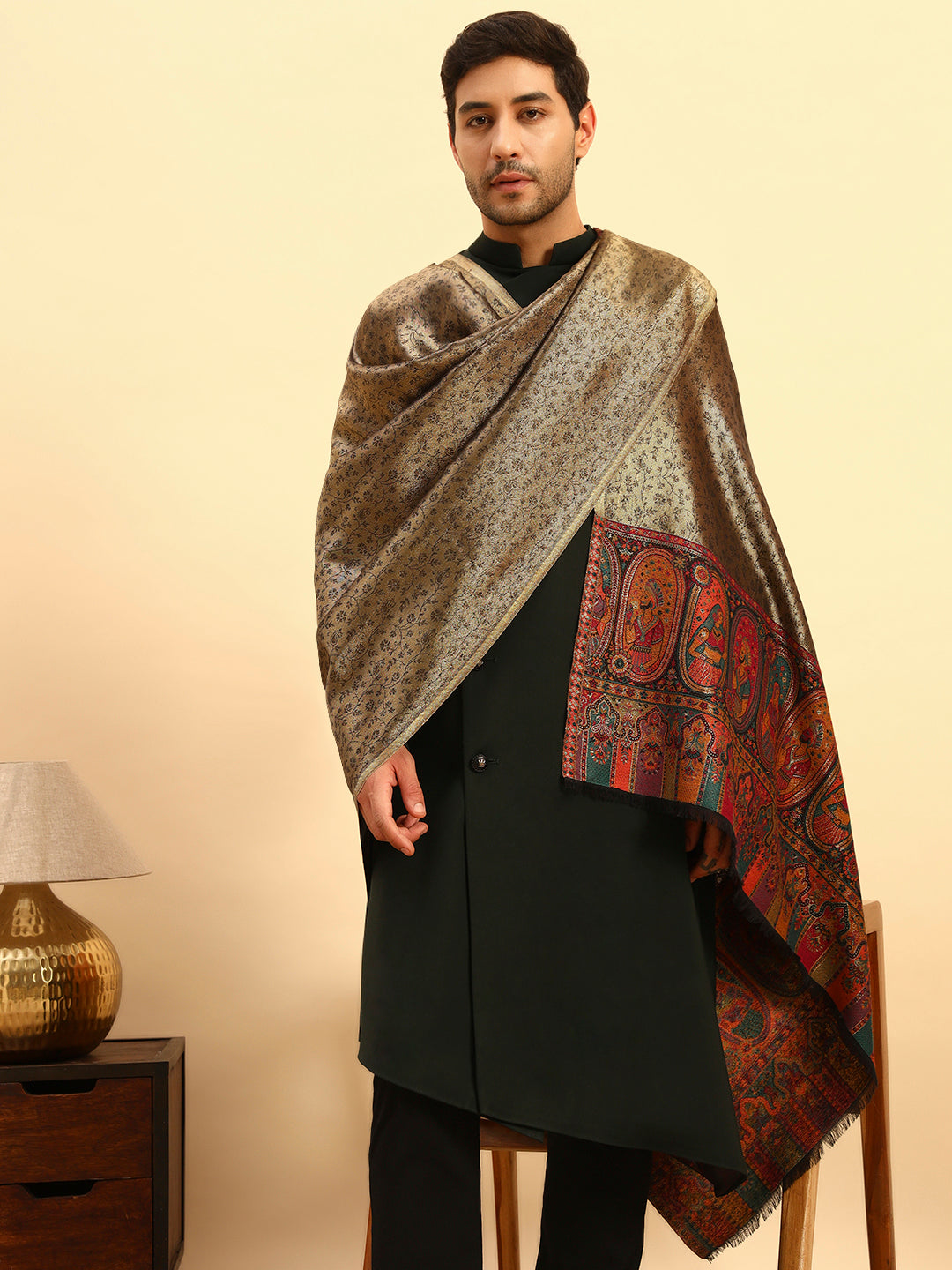 Pashmoda Men Silsila Zari Kaani Fine Wool Shawl (Size: 101X203 CM)