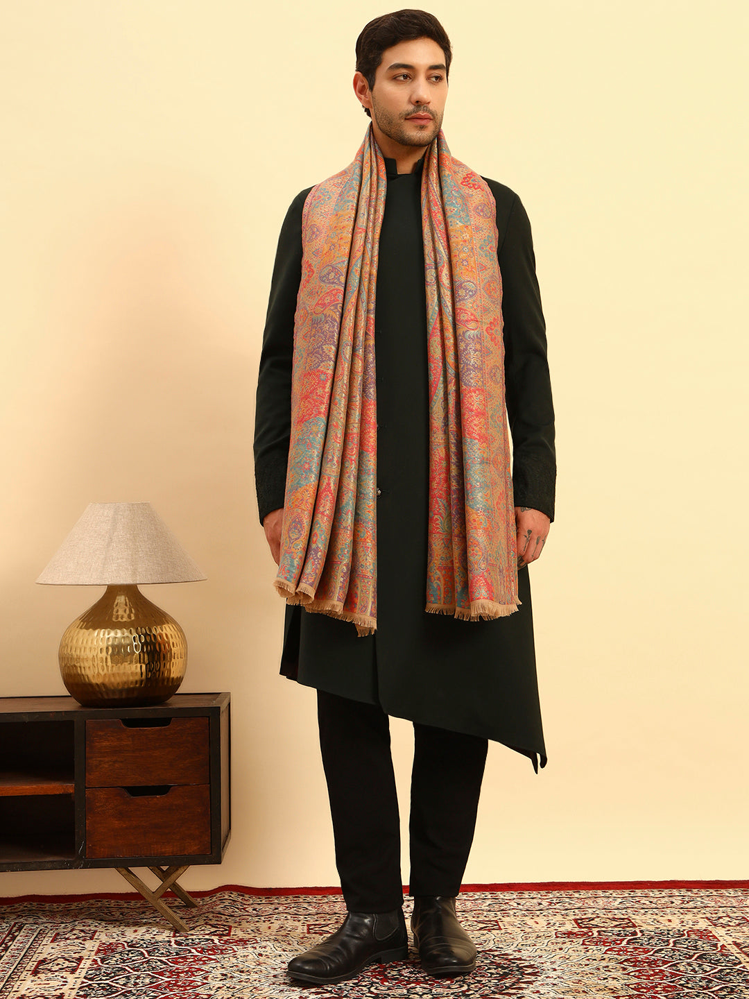 Pashmoda Men Naazneen Kaani Wool Blend Kashmiri Shawl (Size: 101X203 CM)