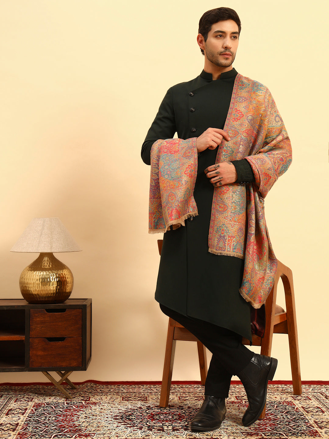Pashmoda Men Naazneen Kaani Wool Blend Kashmiri Shawl (Size: 101X203 CM)