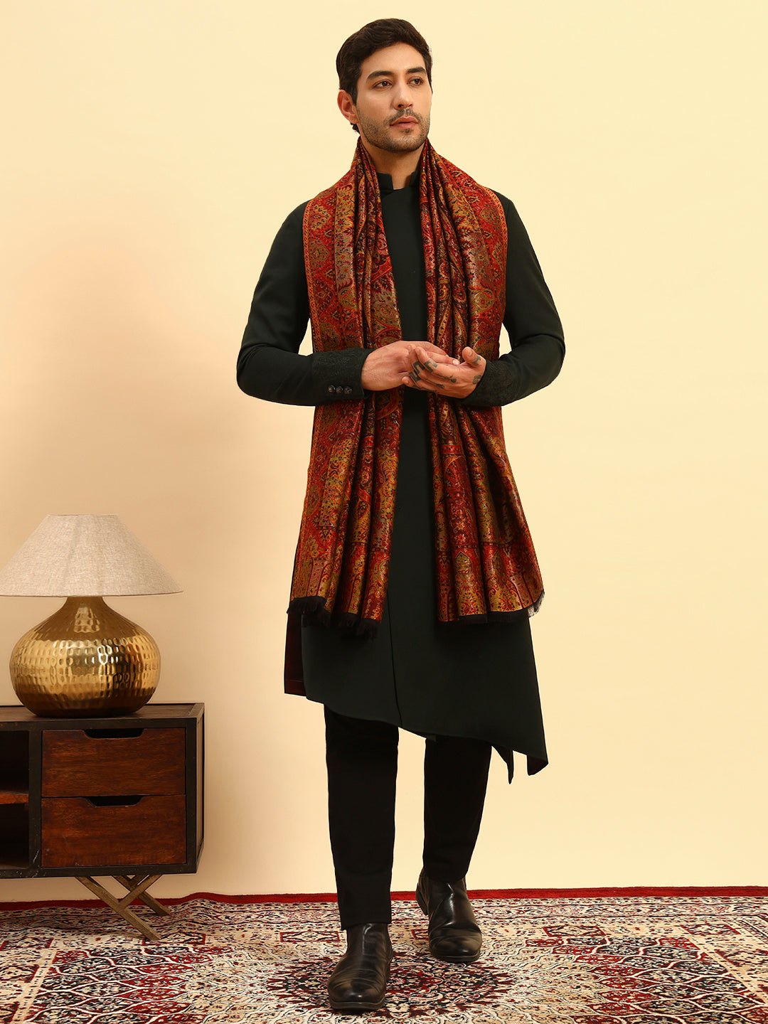 Pashmoda Men Naazneen Kaani Wool Blend Kashmiri Shawl (Size: 101X203 CM)