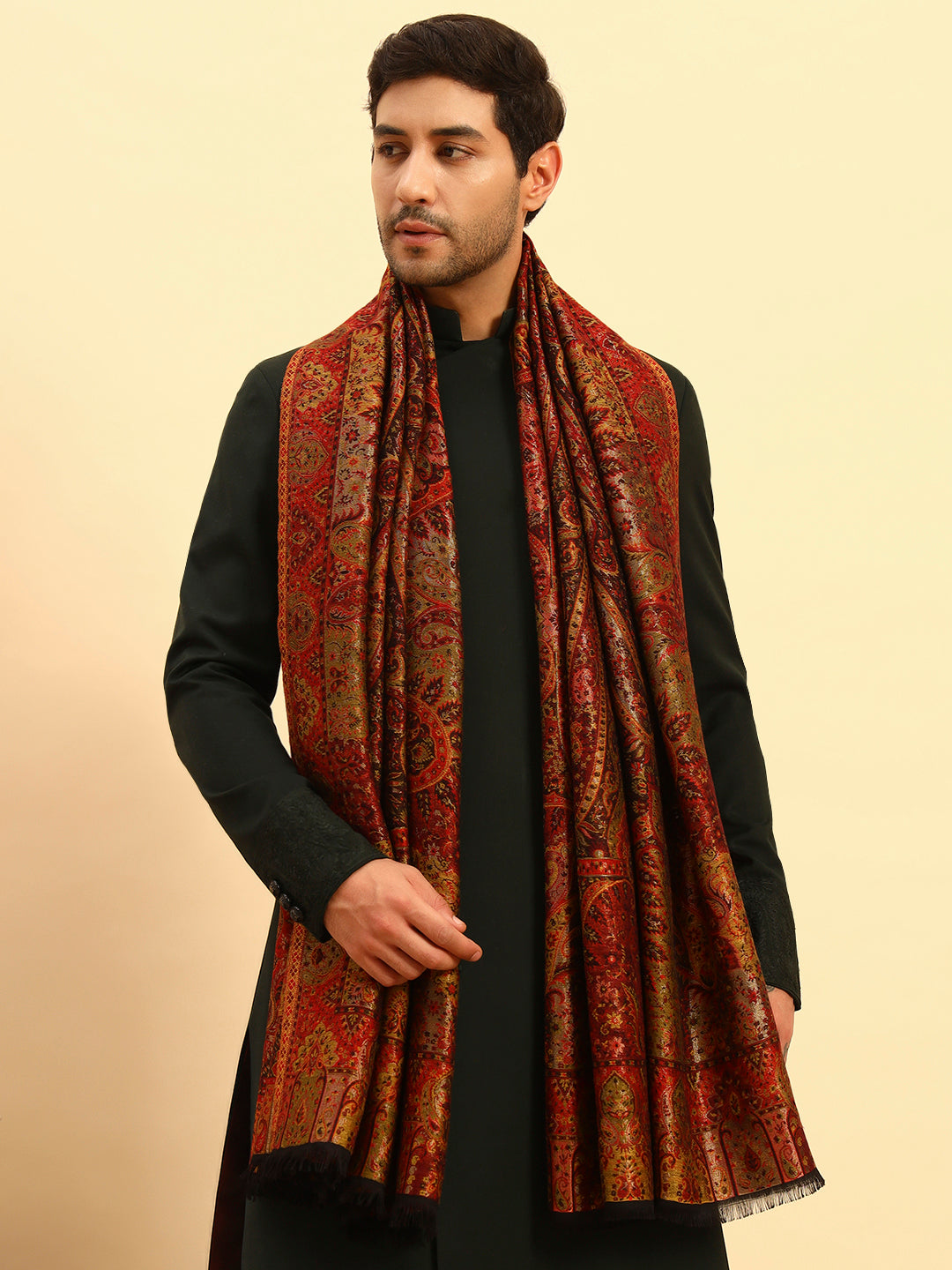 Pashmoda Men Naazneen Kaani Wool Blend Kashmiri Shawl (Size: 101X203 CM)