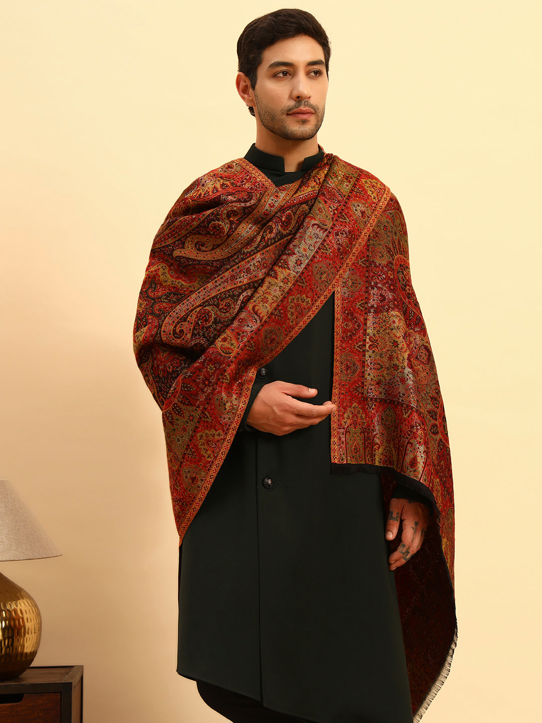 Pashmoda Men Naazneen Kaani Wool Blend Kashmiri Shawl (Size: 101X203 CM)