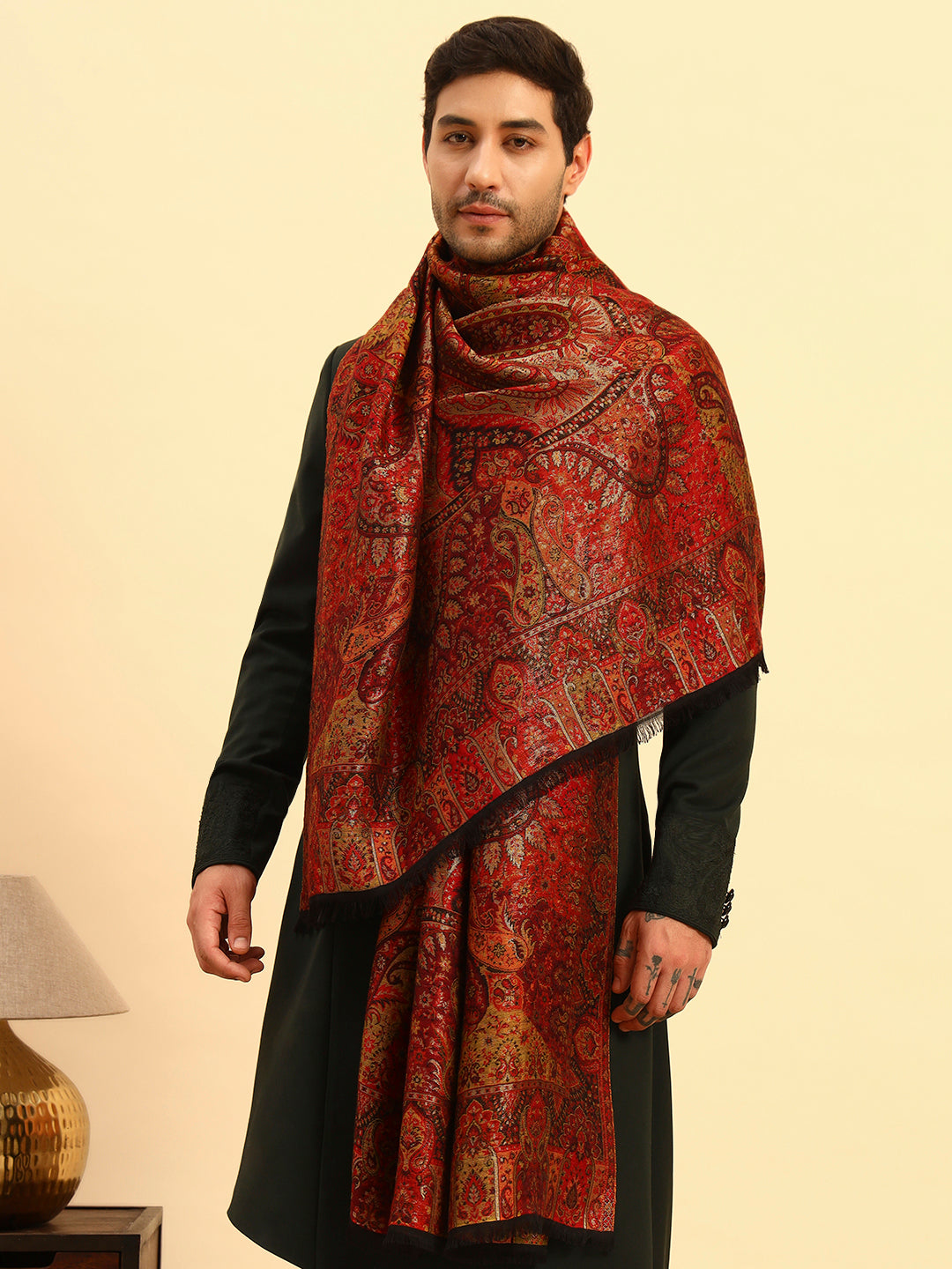 Pashmoda Men Naazneen Kaani Wool Blend Kashmiri Shawl (Size: 101X203 CM)