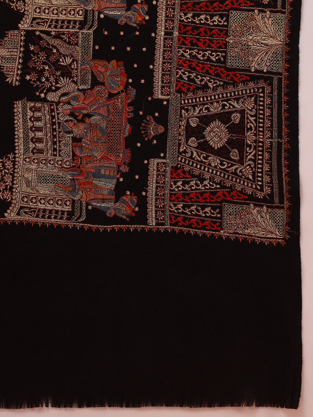 Pashmoda Women Zavian 100% Pure Wool Sozni Hand Embroidered Shawl (Size: 101x203 Cm)