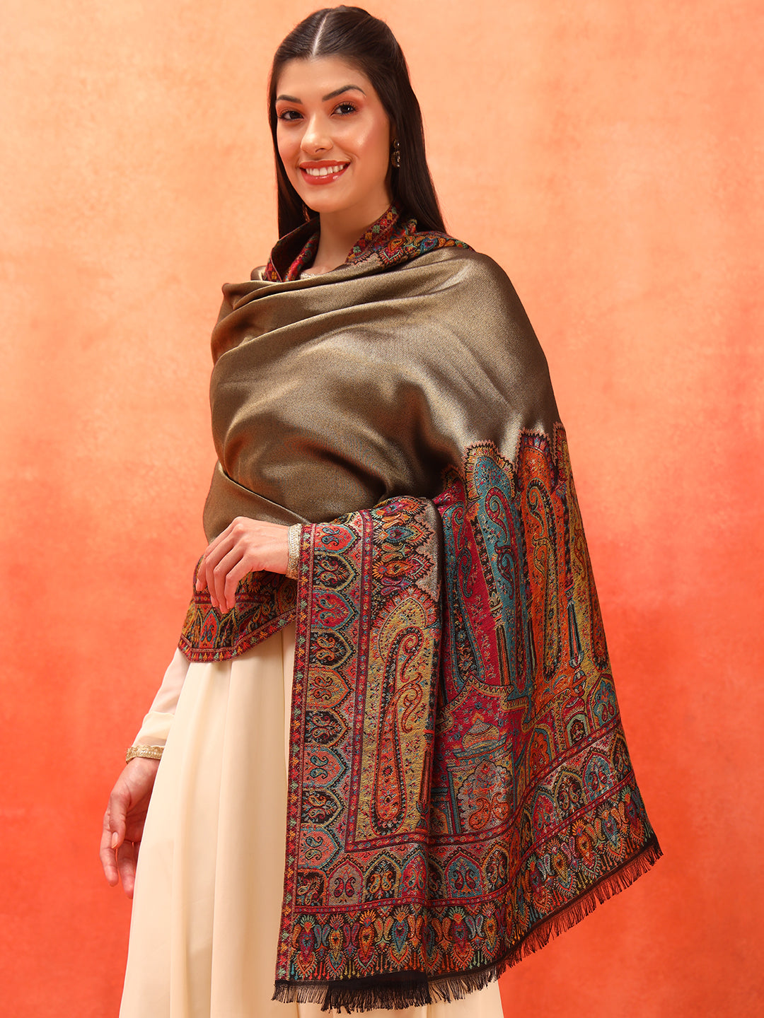 Pashmoda Women Zarvash Zari Kaani Fine Wool Shawl (Size: 101X203 CM)