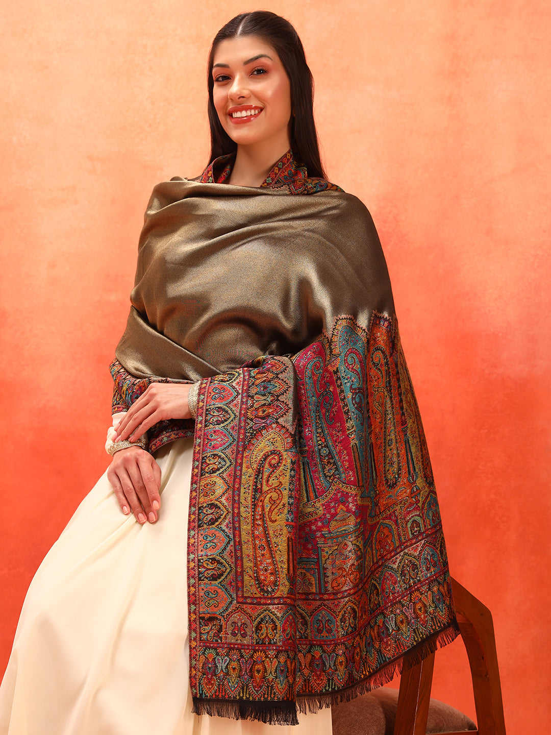 Pashmoda Women Zarvash Zari Kaani Fine Wool Shawl (Size: 101X203 CM)