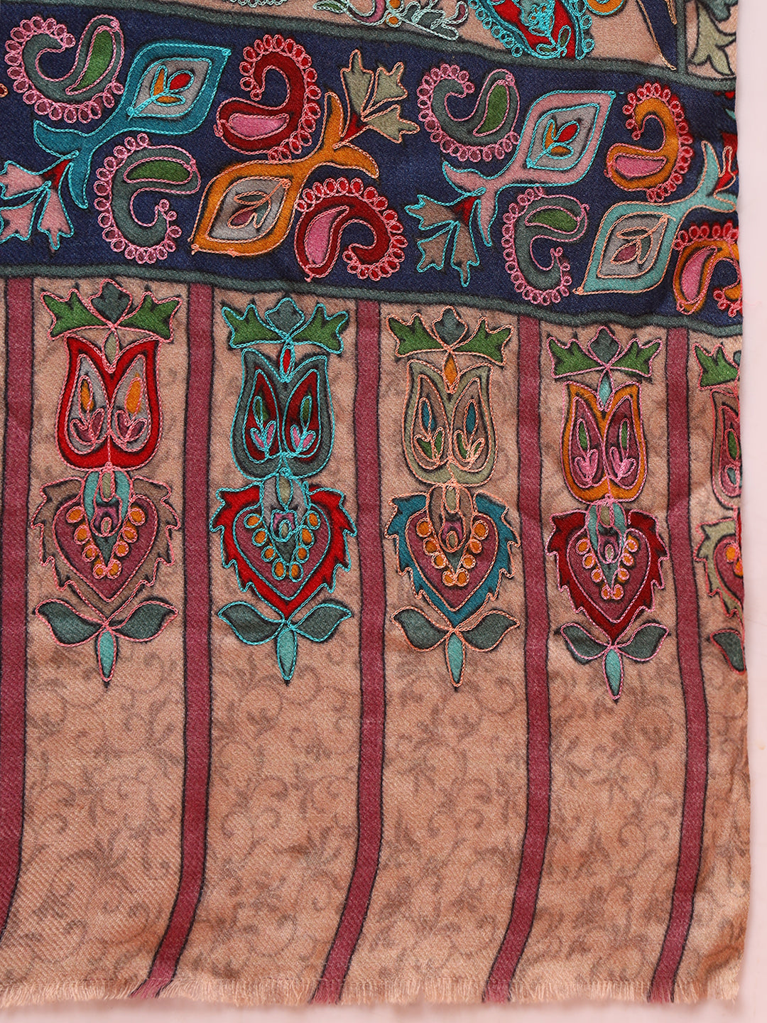 Pashmoda Women Saahtaar 100% Pure Wool Fabric Kalamkari Embroidered Stole (Size: 71x203 cm)