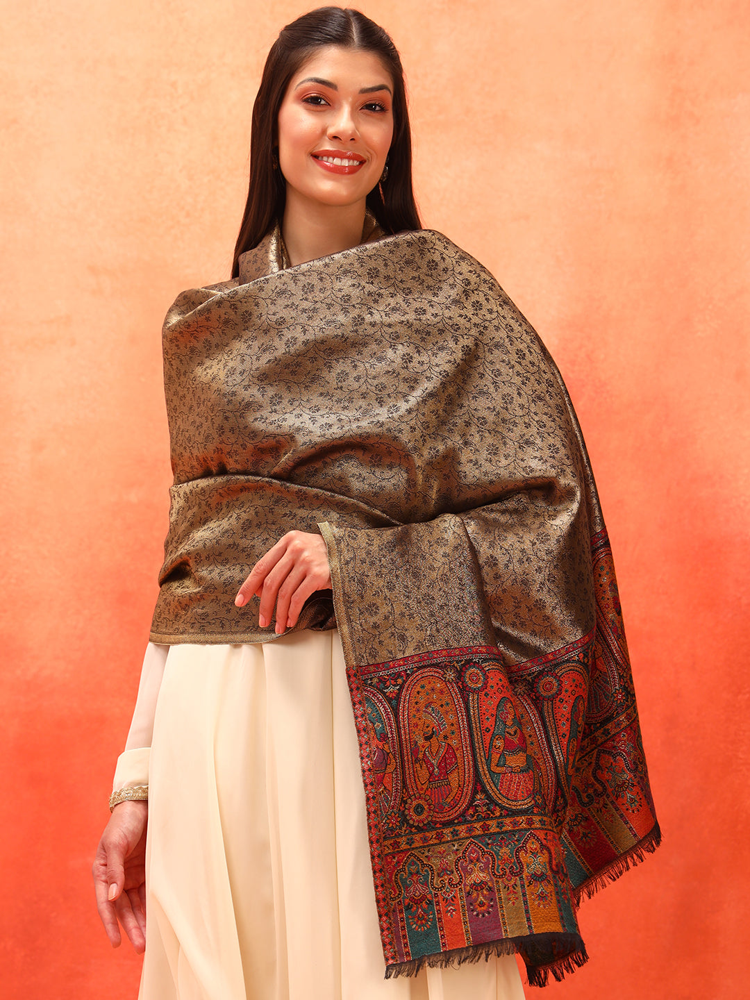 Pashmoda Women Silsila Zari Kaani Fine Wool Shawl (Size: 101X203 CM)