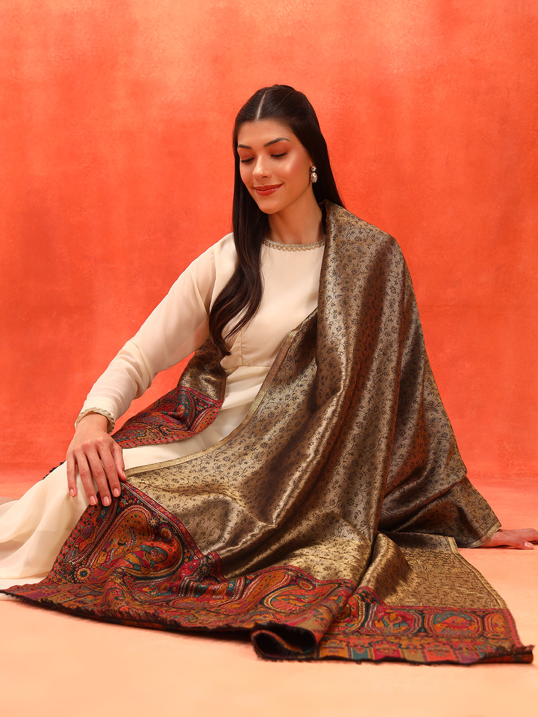 Pashmoda Women Silsila Zari Kaani Fine Wool Shawl (Size: 101X203 CM)