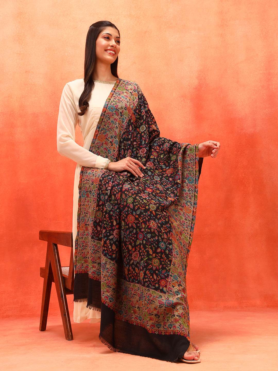 Pashmoda Women Mehar Kaani Wool Blend Kashmiri Shawl (Size: 101X203 CM)