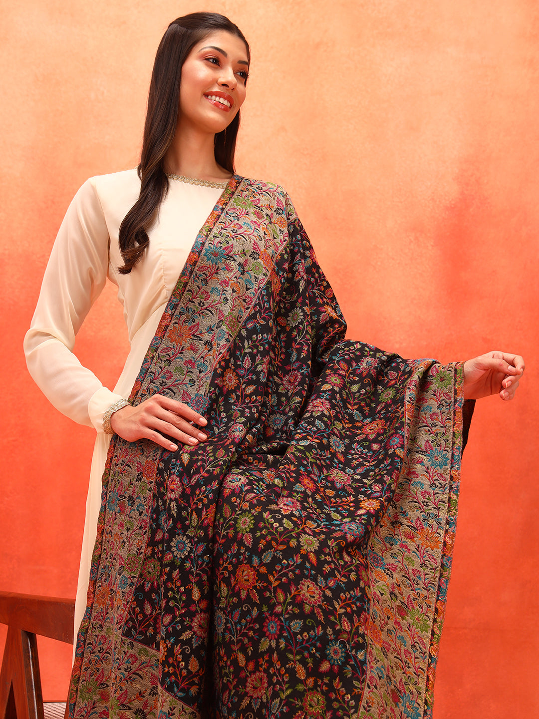 Pashmoda Women Mehar Kaani Wool Blend Kashmiri Shawl (Size: 101X203 CM)