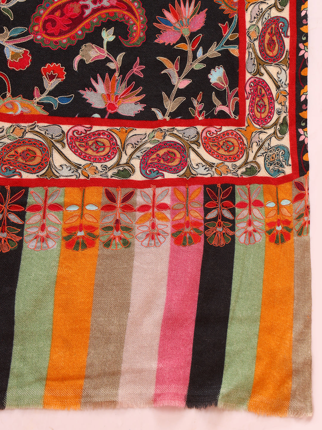 Pashmoda Women Floral Whispers 100% Pure Wool Fabric Kalamkari Embroidered Stole (Size: 71x203 cm)