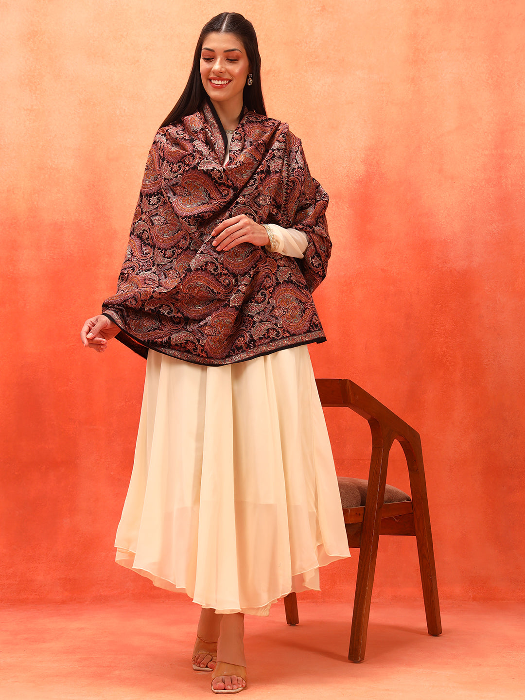 Pashmoda Women Rehnan 100% Pure Wool Sozni Hand Embroidered Shawl (Size: 101x203 Cm)