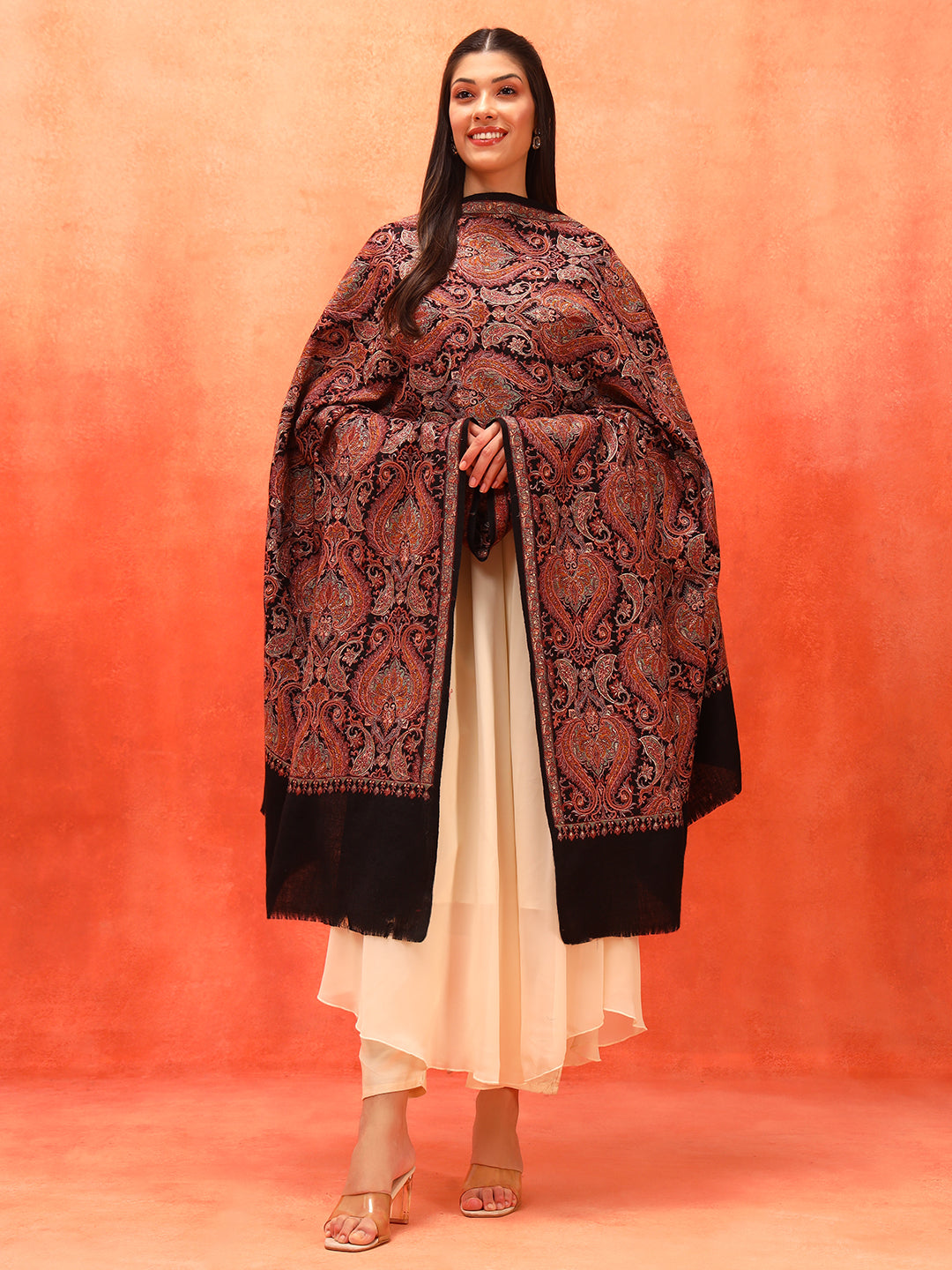 Pashmoda Women Rehnan 100% Pure Wool Sozni Hand Embroidered Shawl (Size: 101x203 Cm)