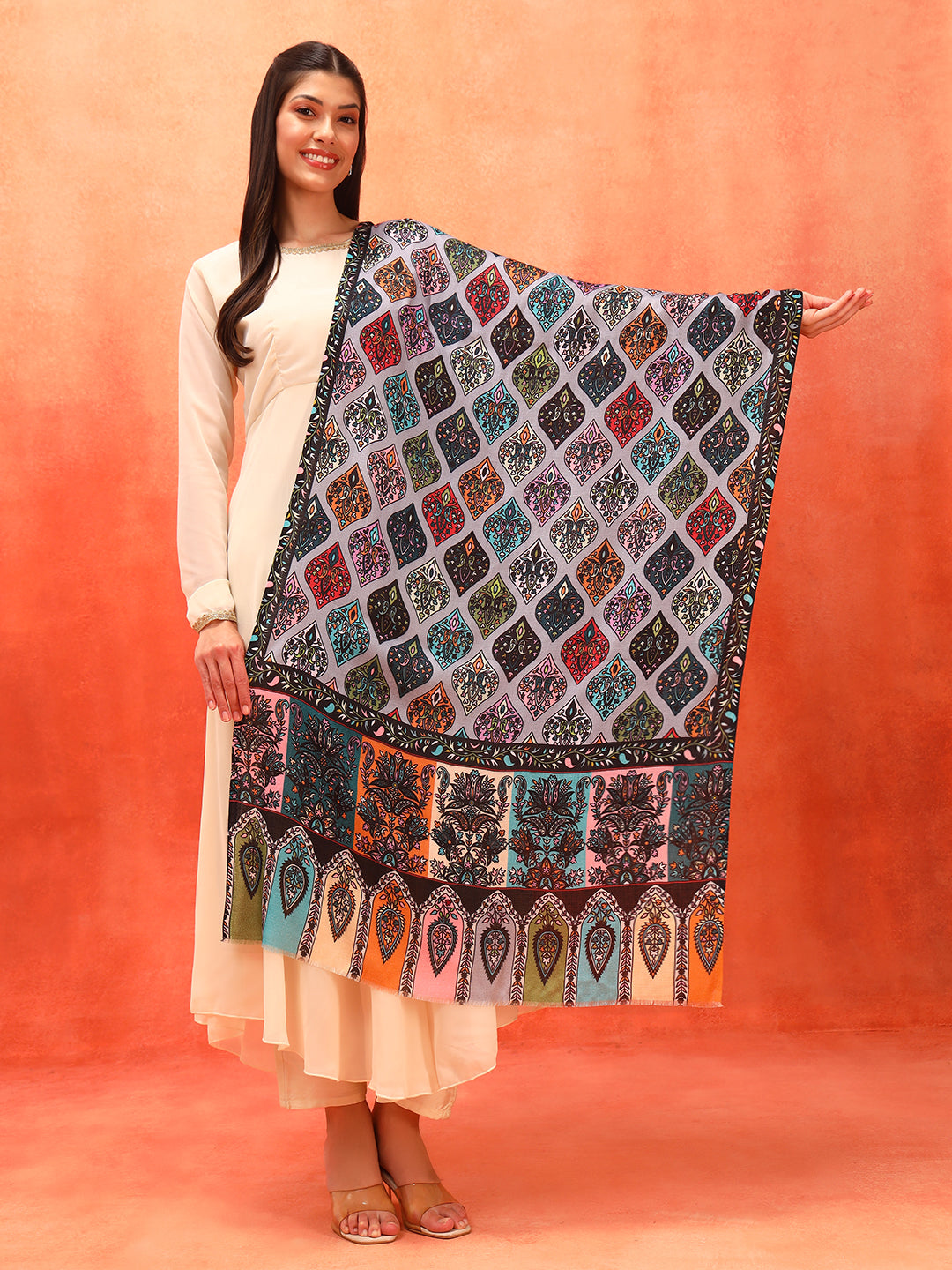 Pashmoda Women Floral Sonata Fine Soft Bamboo Fibre Stole (Size: 71x203 CM)