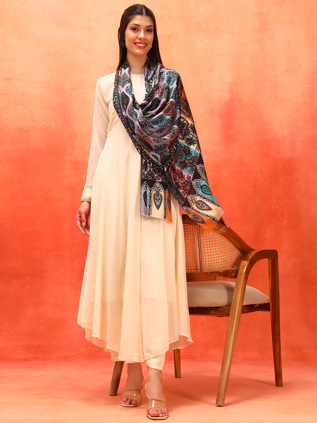 Pashmoda Women Floral Sonata Fine Soft Bamboo Fibre Stole (Size: 71x203 CM)