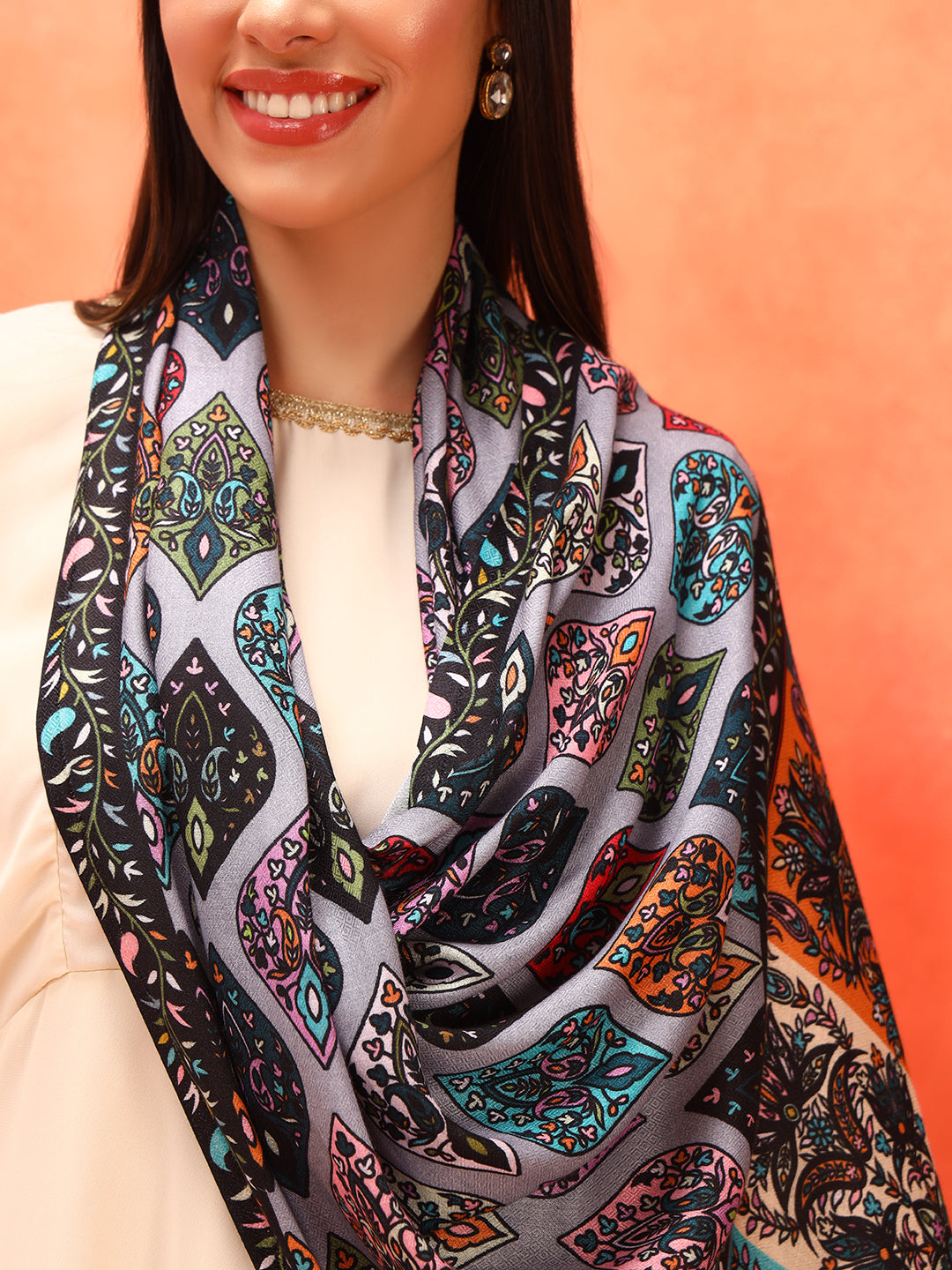 Pashmoda Women Floral Sonata Fine Soft Bamboo Fibre Stole (Size: 71x203 CM)