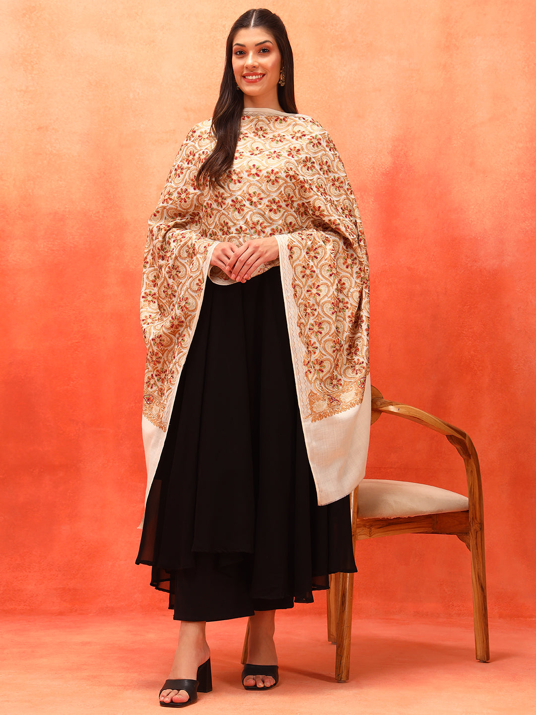 Pashmoda Women Kashish Fine Wool Nalki Embroidered Stole (Size : 71X203 CM)