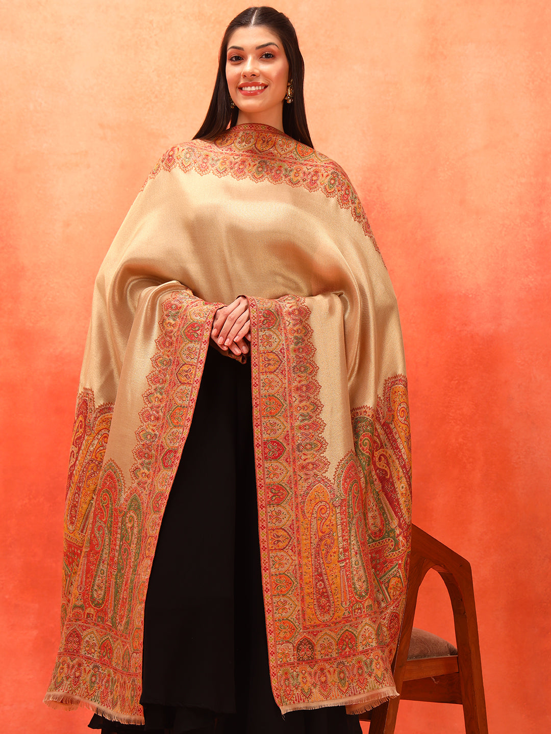 Pashmoda Women Zarvash Zari Kaani Fine Wool Shawl (Size: 101X203 CM)